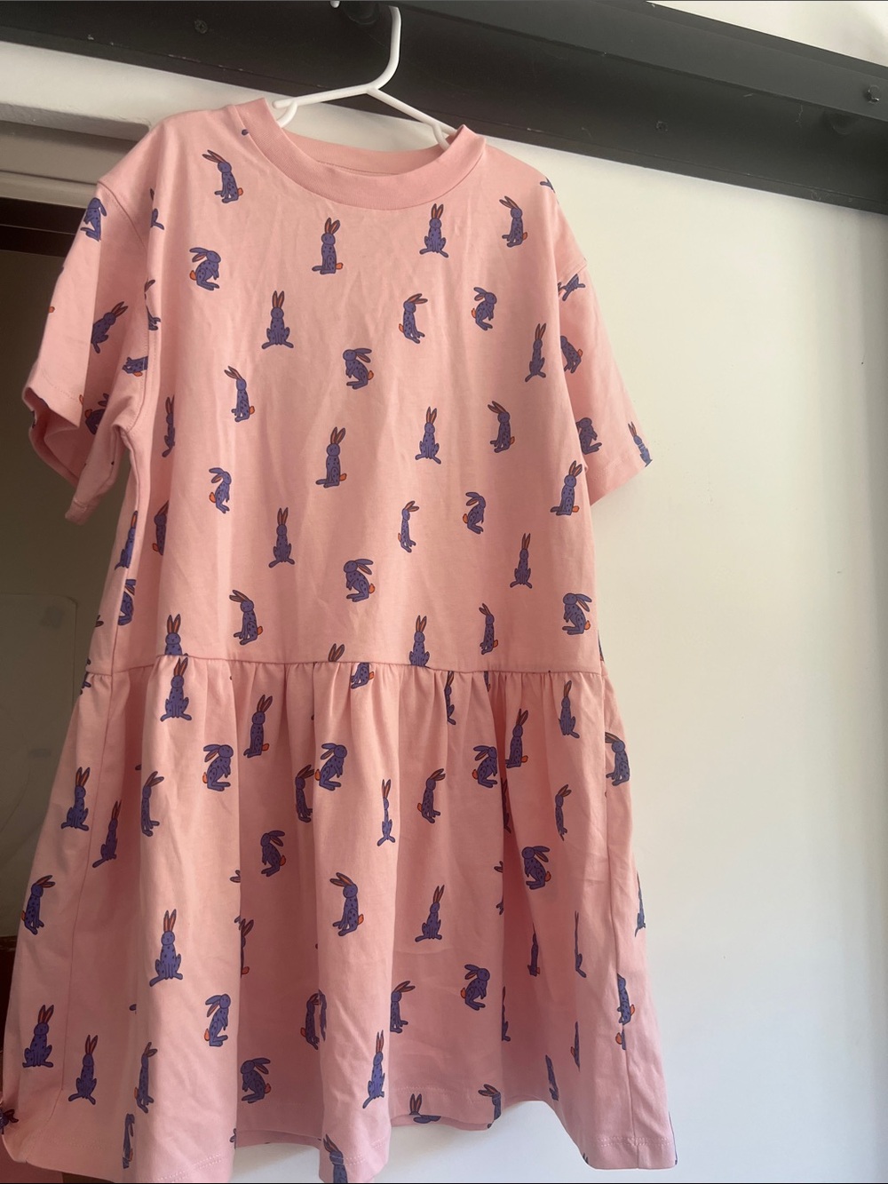 Girls' Pink Bunny Print Tiered Dress